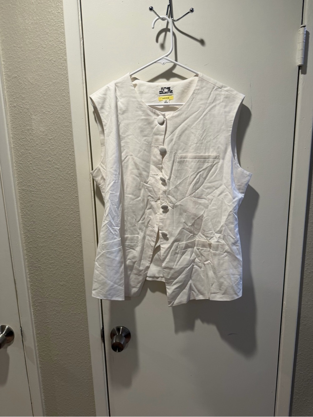 Future Collective White Sleeveless Button-Front Top
